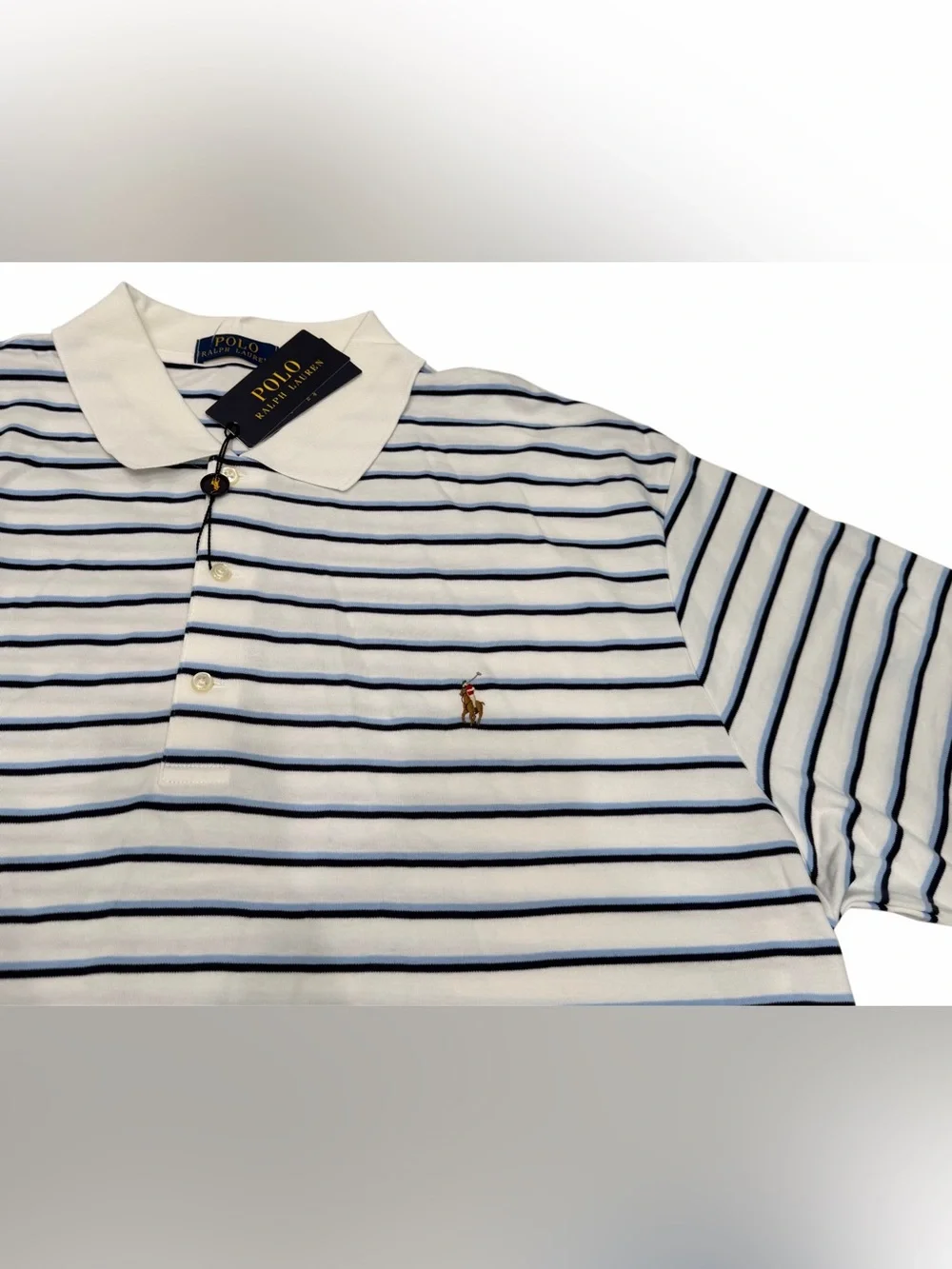 Polo Ralph Lauren Men’s White/Navy Classic 100 Cotton Striped Polo Size 3XB NWT